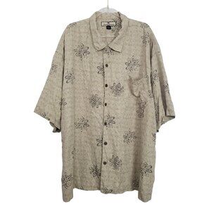 Tommy Bahama Silk Shirt Hawaiian Embossed Leaf Neutral Tropical Mens Size XXL